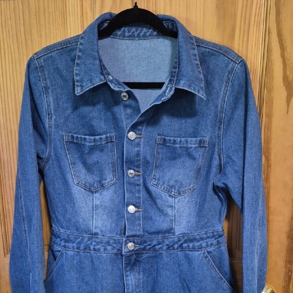 Denim Long Sleeve Button-Up Dress - Picture 2 of 9